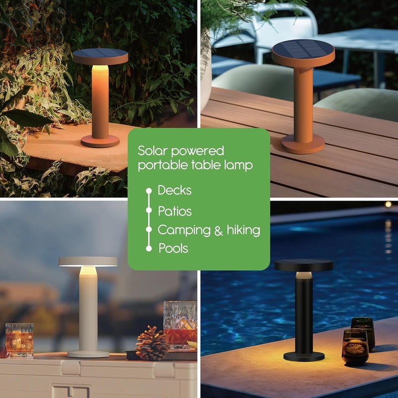 VerLuce Round Solar Table Lamp – Portable LED Light with USB-C Charging & Solar Panel – Waterproof, Stepless Dimming for Outdoor/Indoor Use – Black, 1 Pack - Image 2